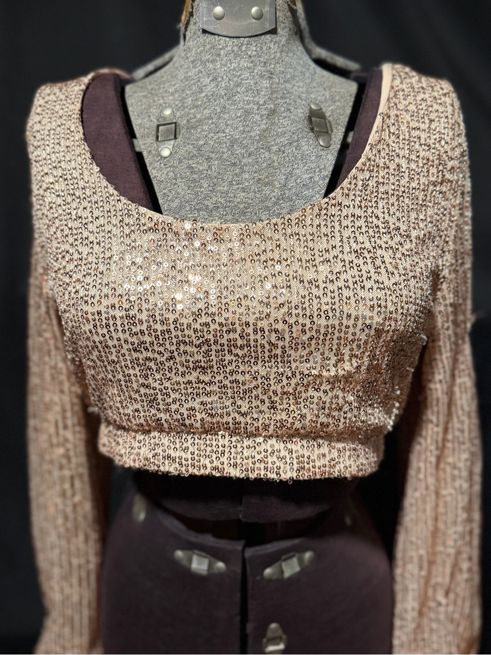 Parisian Rose Gold Sequin Crop Top - Size US 8
